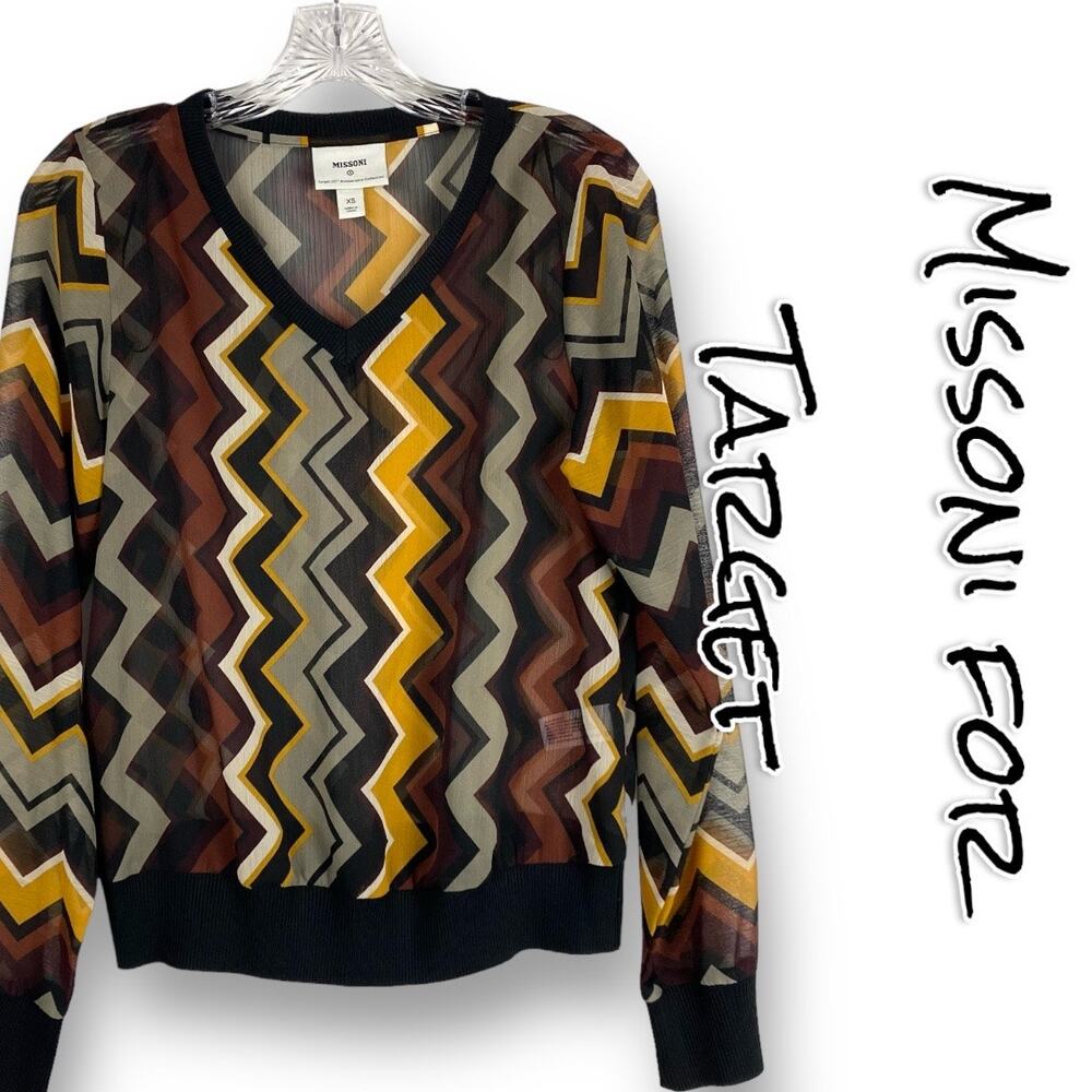 Missoni for Target Zig Zag Sheer Top Earth Tones Blouse Womens Size XS